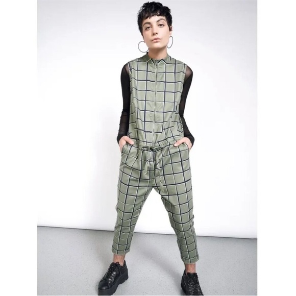 Wildfang Pants - Wildfang windowpane jumpsuit green small